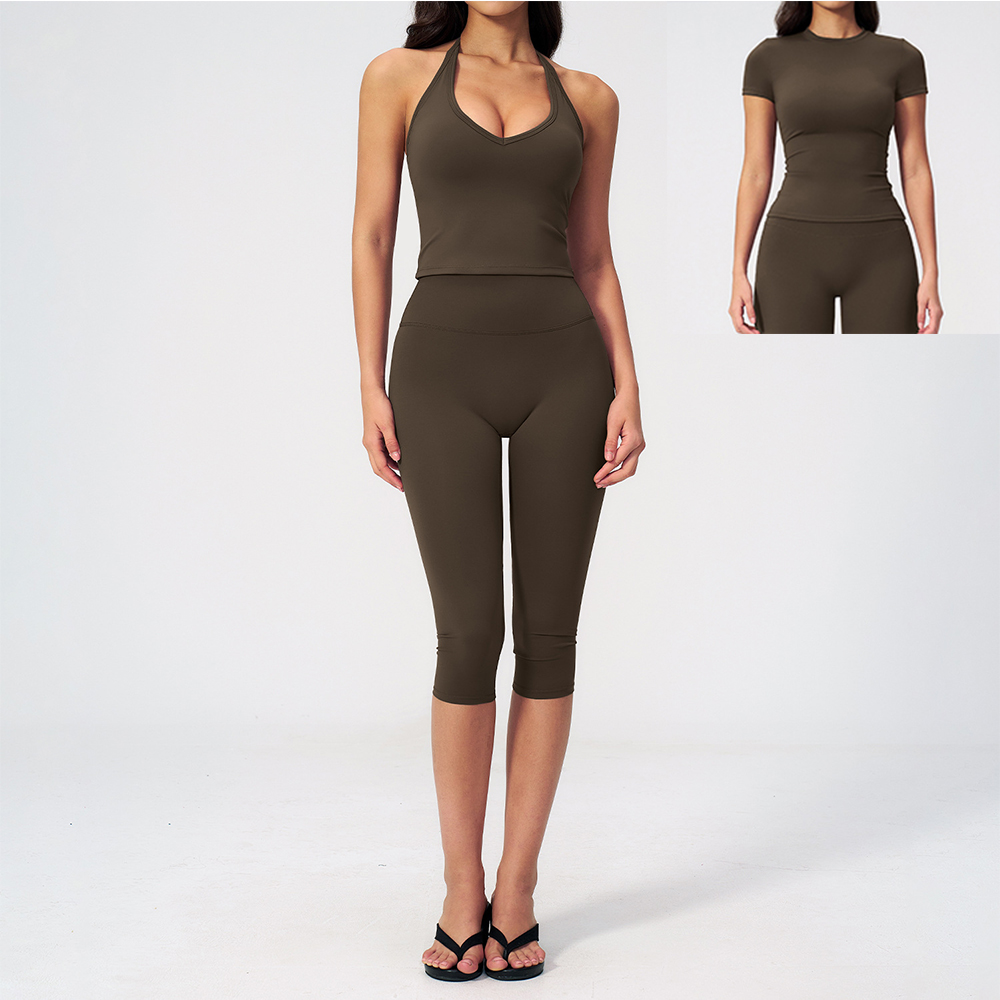 Pilates Yoga Logo - Women Halter Ruched V Neck 2/3Piece
