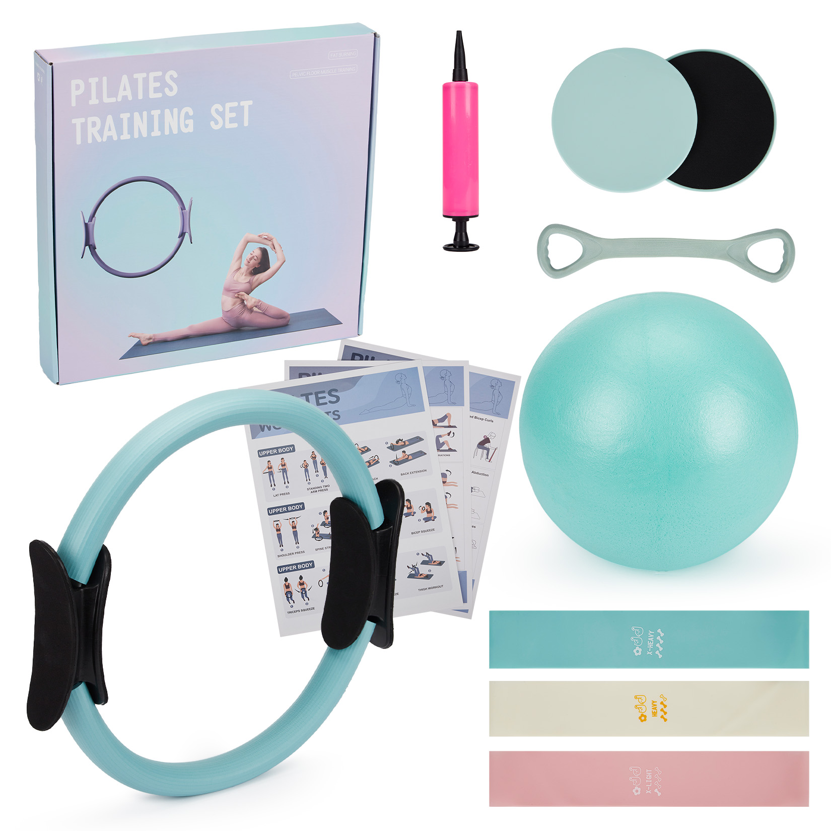 Pilates Yoga Ring Exercises - Pilates Training Set, 6-in-1 Pilates Ring,