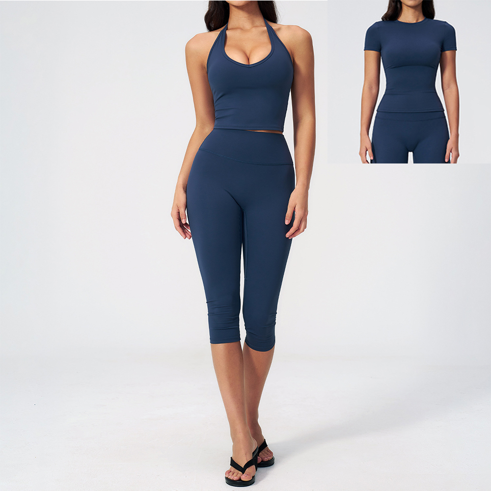 Women Halter Ruched V Neck 2/3 - Pilates Yoga Logo recension och pris